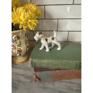 Vintage Miniature Terrier Dog Figurine Brown & White Kitsch 1950s Japan
